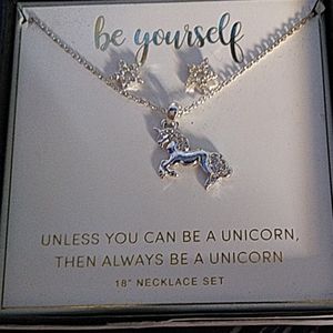 Unicorn necklace and earrings set